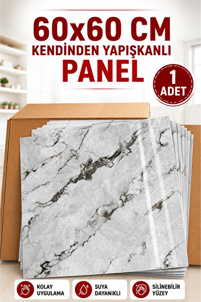 UKAB DEKOR 60x60 Cm Mermer Desenli Kendinden Yapışkanlı Seramik Köpük Pvc Duv...