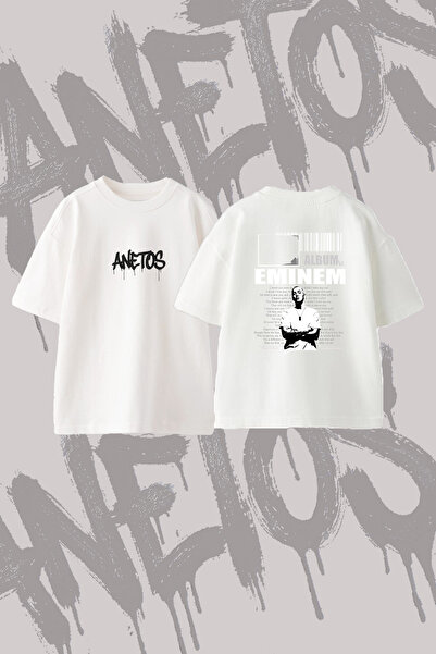 Anetos Eminem_4 Μπλουζάκι με στάμπα σε σχέδιο Oversize Crew Neck Λευκό