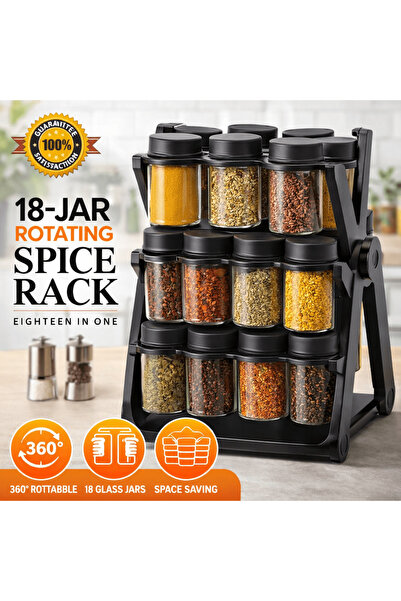 iqra 18-Jar Rotating Spice Rack – 360° Revolving Kitchen Countertop Organizer