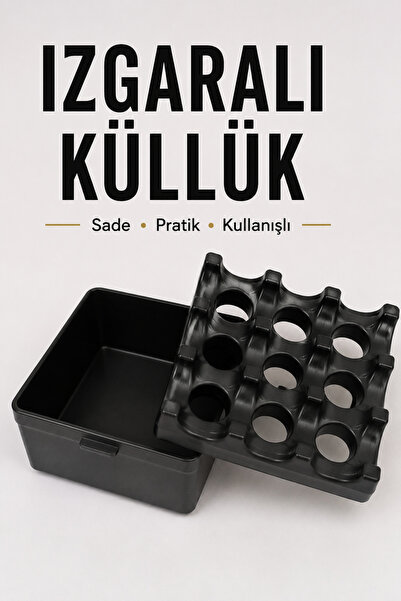 Otaru Izgaralı Kül Tablası Kapaklı Küllük Siyah Masa Üstü Kül Tabağı Kare Haz...