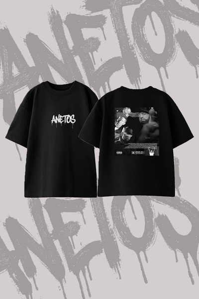 Anetos Eminem_11 Μπλουζάκι με στάμπα σε σχέδιο Oversize Crew Neck, Μαύρο