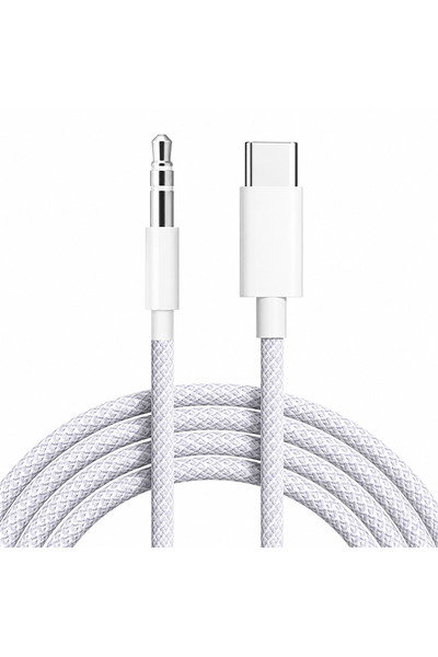 Type-C AUX Kablosu USB-C 3.5mm Ses Aktarıcı DAC Destekli Hi-Fi Stereo Araç AUX Hoparlör Kulaklık Uyumlu Beyaz 1M