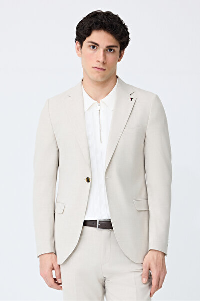 Tween Slim Fit Koyu Bej Armürlü Takim Elbise