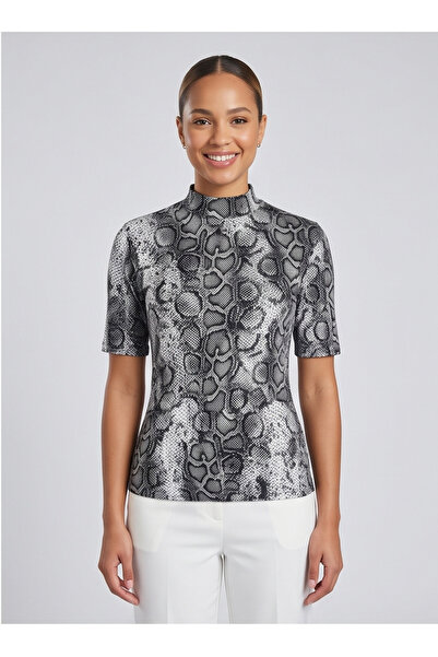 gökçesu Women's T-Shirt with Stretchy Texture, High Neck, Soft and Comfortable