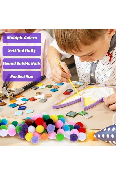 Techno Arts and Crafts fluffy pompom balls Assorted Sizes mix color pack of 70pcs Pack set of 3 Pack
