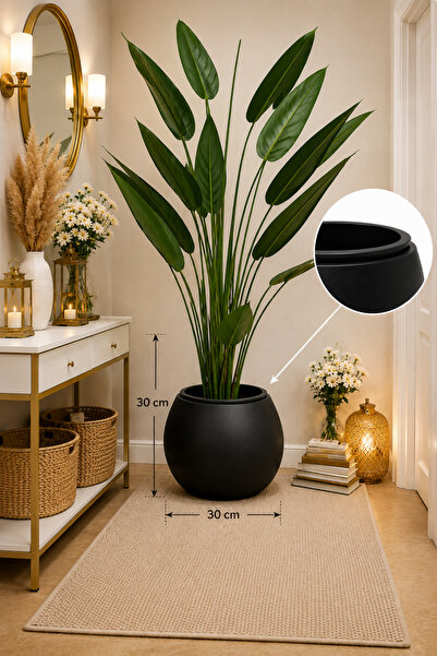 CANBOTANİK BÜYÜK MAT SİYAH SAKSI YUVARLAK KÜRE 40x25 27.5 litre Salon saksısı