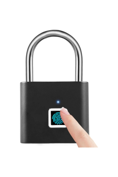 MOBGİFT Mini Parmak İzi Okuyuculu Akıllı Asma Kilit - Güvenlikli - Çelik Kanca