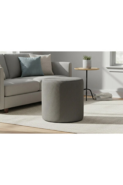 Target Home Σκαμπό-πουφ στρόγγυλο γκρι σκούρο ύφασμα Φ34,5x35εκ.