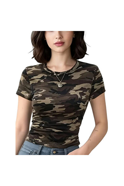 OEM Tricou de damă army, din bumbac, scurt, M