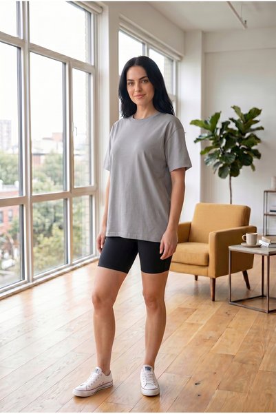 ODİN ATLAS Women's Gray Color Summer Favorite Comfortable Fit Oversize T-Shirt