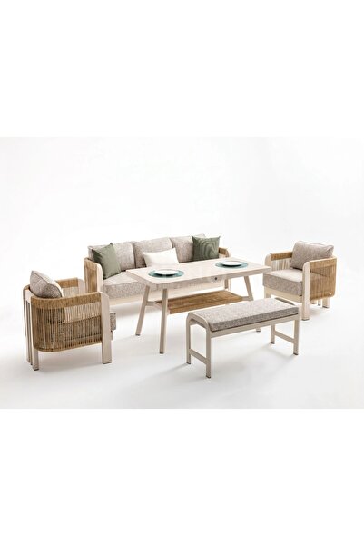 Divona Home Atlas Alüminyum Bahçe Balkon Oturma Grubu (3+1+1+M+PUF)