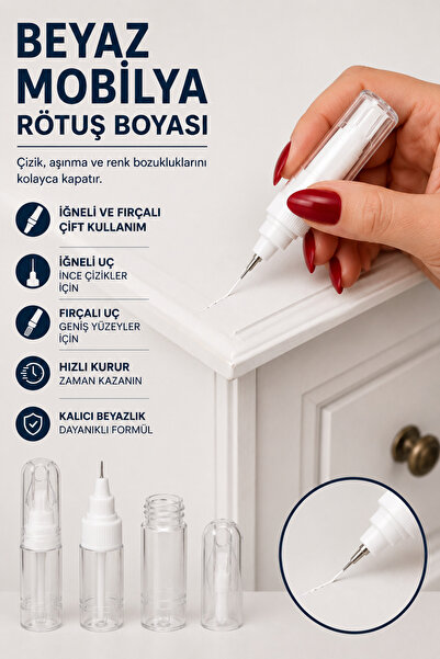 Home Beyaz Mobilya Rötuş Boyası 20 ml - İğneli ve Fırçalı Çift Uçlu Ahşap MDF...