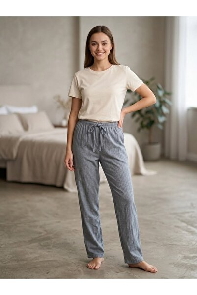 JUMALLİ Women's Cotton-Polyester Tie-Detail Pajama Bottoms