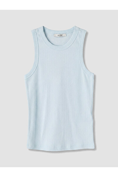 LC Waikiki Xside Blue Crew Neck Women's Ribbed Tank Top