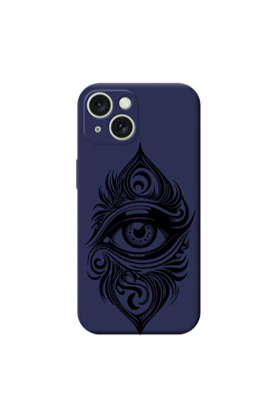Other Apple iPhone 15 Plus Eye patterned drawing Dark blue Colored Silicone T...