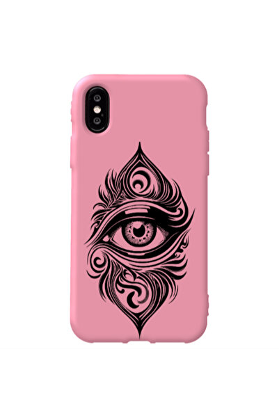 Other Apple iPhone X Eye patterned drawing Pink Colored Silicone TPU Θήκη