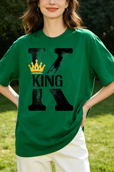 Fleck Womens T Shirts King Crown Graphic Oversized Casual Style Green Color