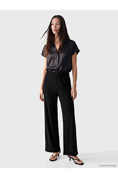 LC Waikiki Trendlucky Women's Textured Trousers with Elastic Waist and Differ...