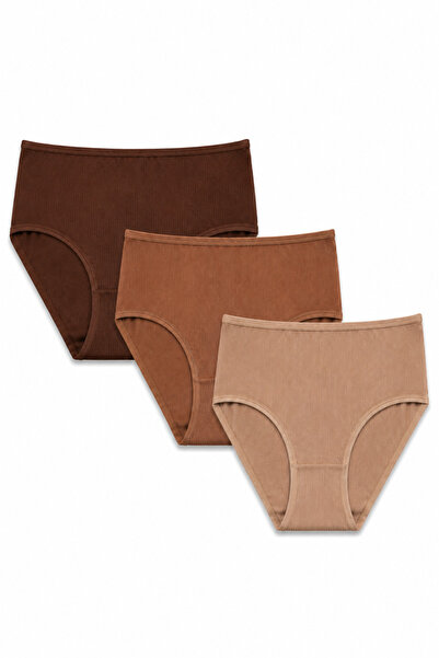 NBB Beige Brown Skin Color 3-Piece Ribbed High Waist Panties