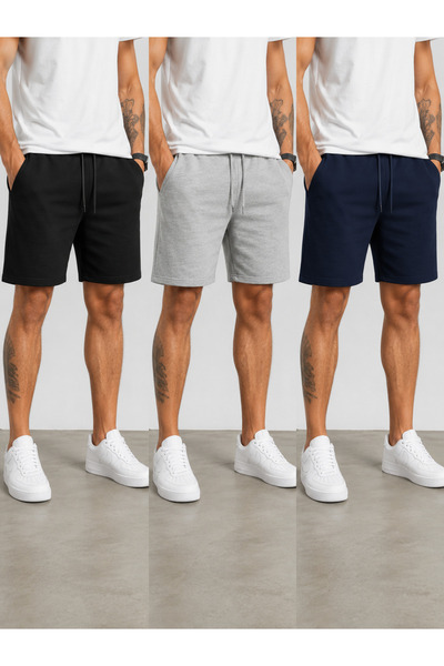 yx yustex sport 3-Piece Shorts (Black-Grey-Navy Blue) Basic Summer Shorts Set...