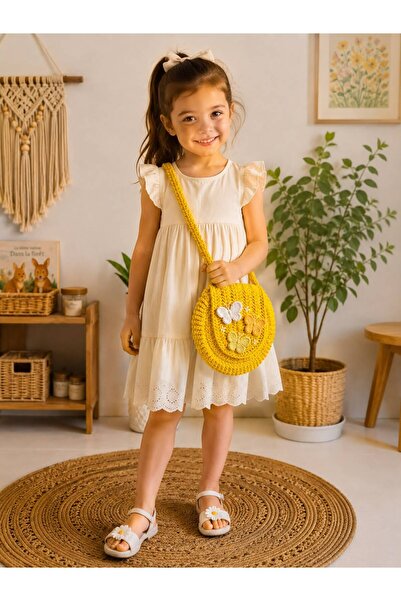 edirneörgü Hand Knitted Butterfly Detailed Cotton Macrame Children's Shoulder...