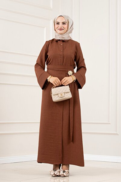Sevitli Skirt with Buckle Detail Tuğba Double Set - Brown