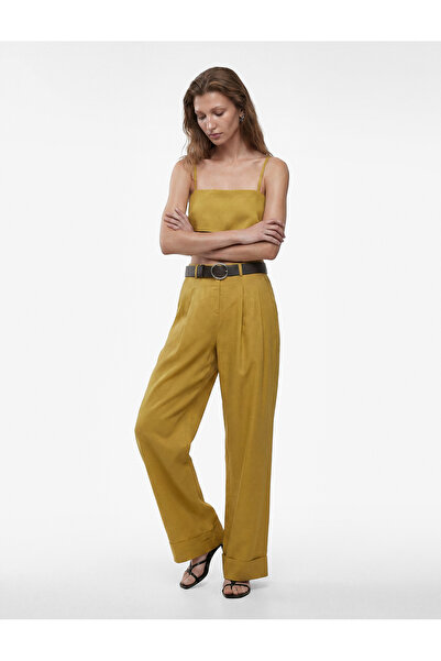 Koton Regular Fit İp Askılı Kolsuz Crop Keten Bluz