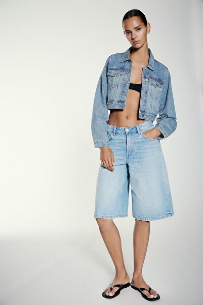 Pull & Bear Işıltılı crop denim ceket