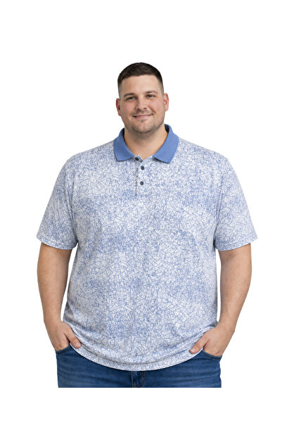 BattalModa Men's Large Size Ice Blue Polo Collar Mosaic Short Sleeve T-Shirt ...