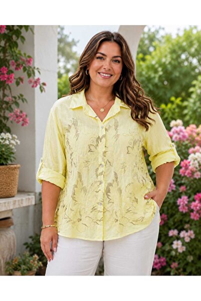 Butik Şans Women's Oversize Italian Cotton Shirt with Embroidery Detail