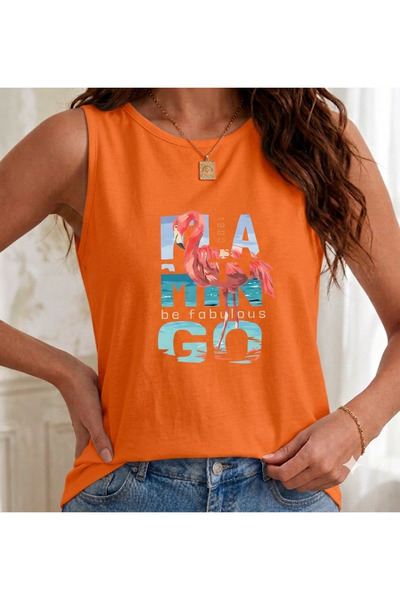 FAVORİST Tricou pentru femei cu imprimeu Flamingo (pe umăr) 1990