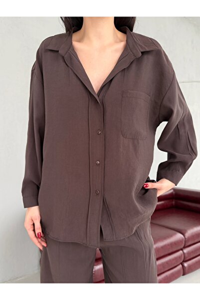 Veni Life Women's Low Shoulder Oversize Modal Shirt with Back Pleat Detail