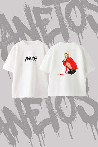Anetos Doja Cat_4 Design Printed Oversize Crew Neck T-Shirt White