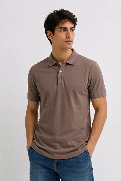 Maccali Tricou pentru bărbați Premium Comfort Basic maro cu guler polo