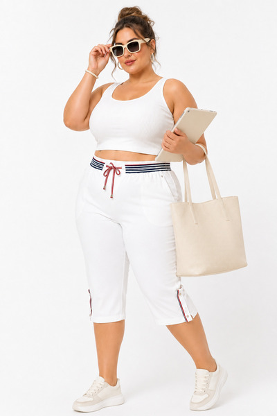 Pangos Fashion Women's Capri Pants with Elastic Waist and Tie-Up Leg Detail