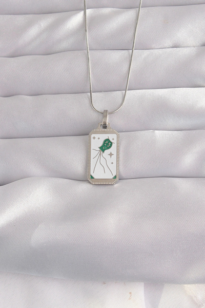 ARMÜZ 316L Steel Silver Color White Enamel Tarot Necklace