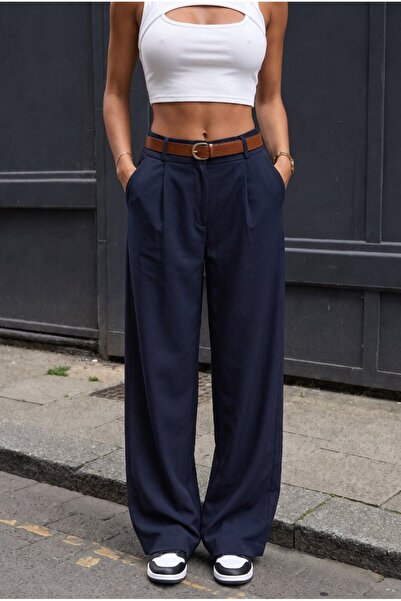 alanora High Waist Belted Oversize Loose Elastic Waist Palazzo Trousers