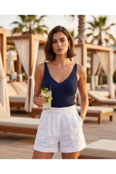 Trend Kapında Summer Thin Strap V-Neck Knitwear Blouse