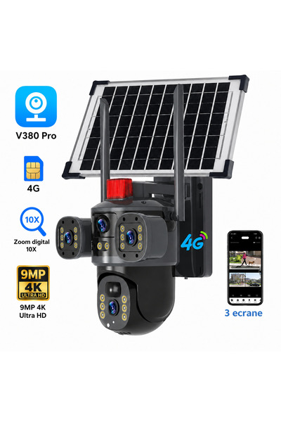 Welora Camera de supraveghere cu panou solar, Conectivitate 4G LTE cu Cartela...