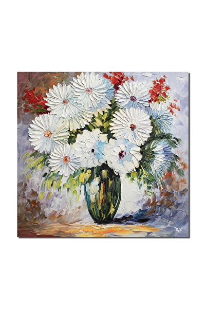 artnova 3D картина ваза с бели цветя, ръчно рисувана, Чистота, 80x80см маслен...