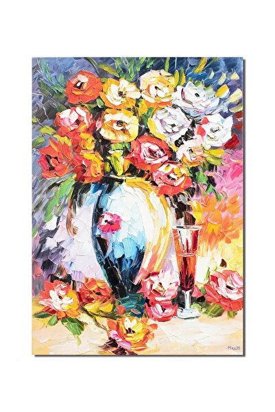 artnova Стилизирана ръчно рисувана картина, Ваза с цветя и чаша шампанско, 70...