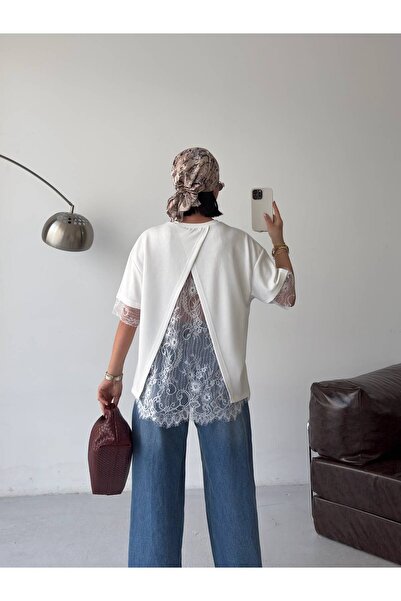 NEW JOURNAL بلوزة نسائية بيضاء بتفاصيل دانتيل على الظهر GET26303