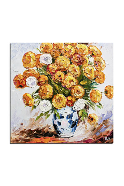artnova 3D картина с цветя, Ръчно рисувана ваза с невен, 60x60см маслена карт...