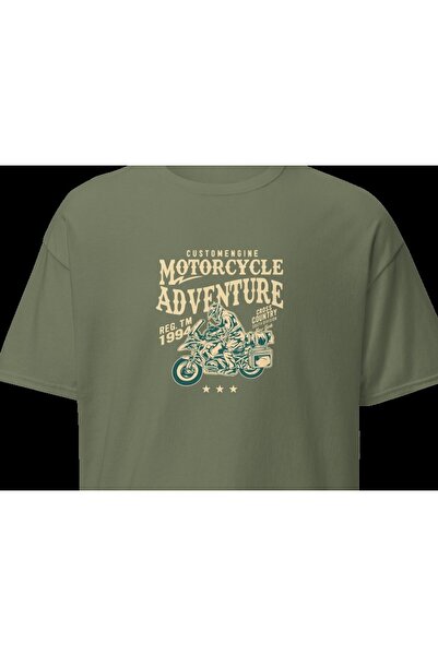Motorcycle Adventure Motosiklet Macera Vintage Yol Baskılı Unisex Bisiklet Yaka Pamuklu Tişört