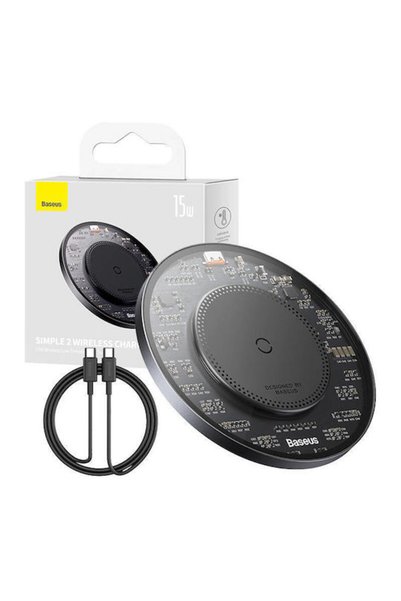 Baseus Ασύρματος Φορτιστής (Qi Pad) και Καλώδιο USB-C 15W Μαύρο (Simple 2 BS-...