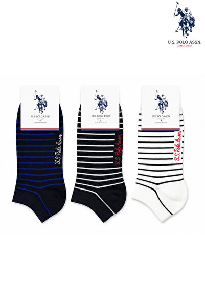 U.S. Polo Assn. 3 Çift Kadın Pamuklu Çizgili Patik Çorap