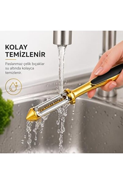 Yıldızan Albemo Stainless Steel Vegetable Peeler, Gold Color, 18 Cm, Black No...