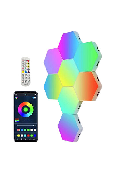 YBOSHOP Set 12 lămpi LED hexagonale RGB modulare, control aplicație și teleco...