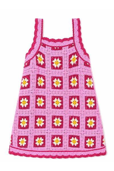 MAYORAL Girl's Floral Patterned Crochet Knitted Dress 2-10 Years Old Multicolor