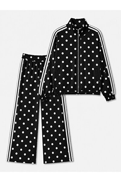 HANIQA Polka Dot Zippered Comfortable Fit Tracksuit Set